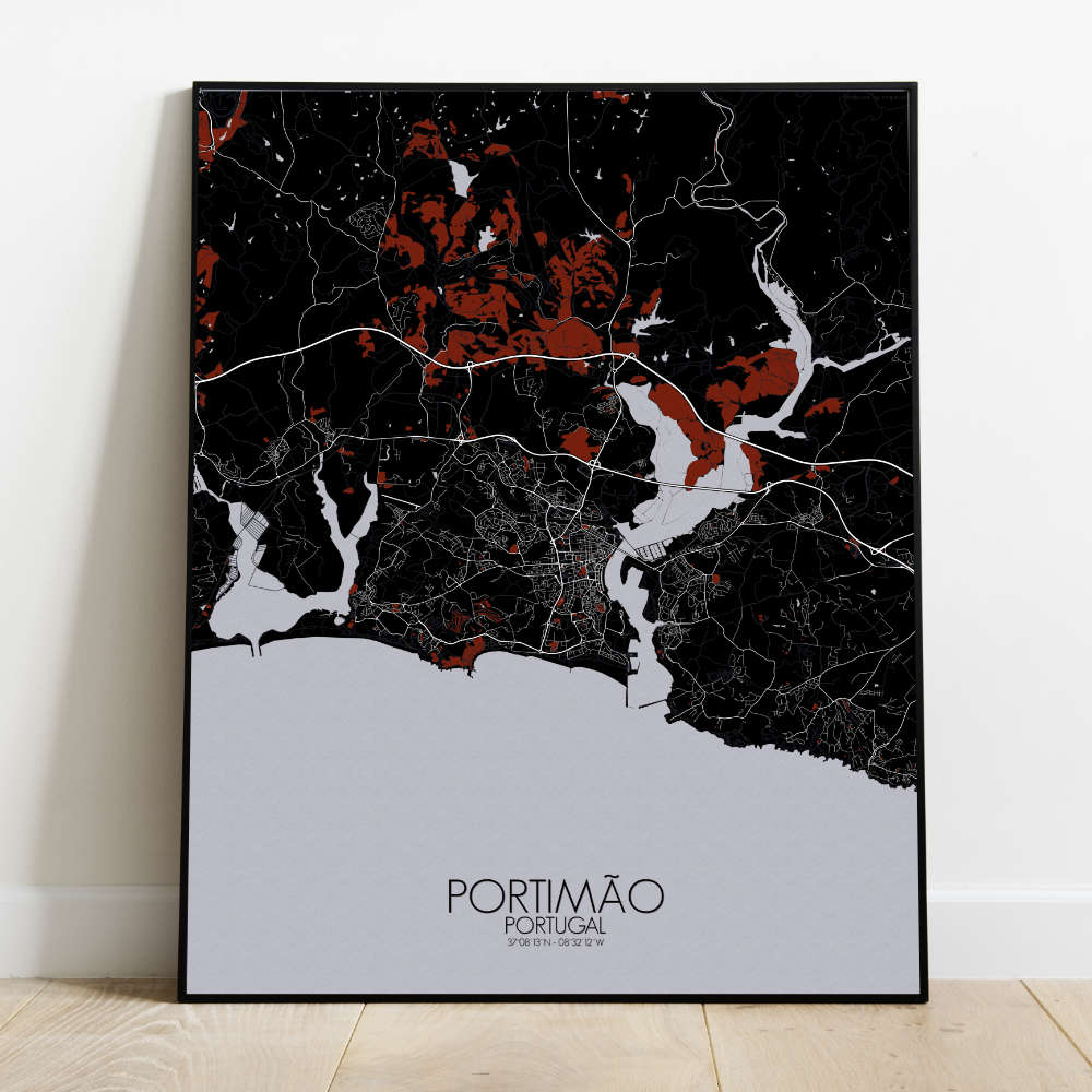 Mapospheres Portimao Red dark full page design poster city map