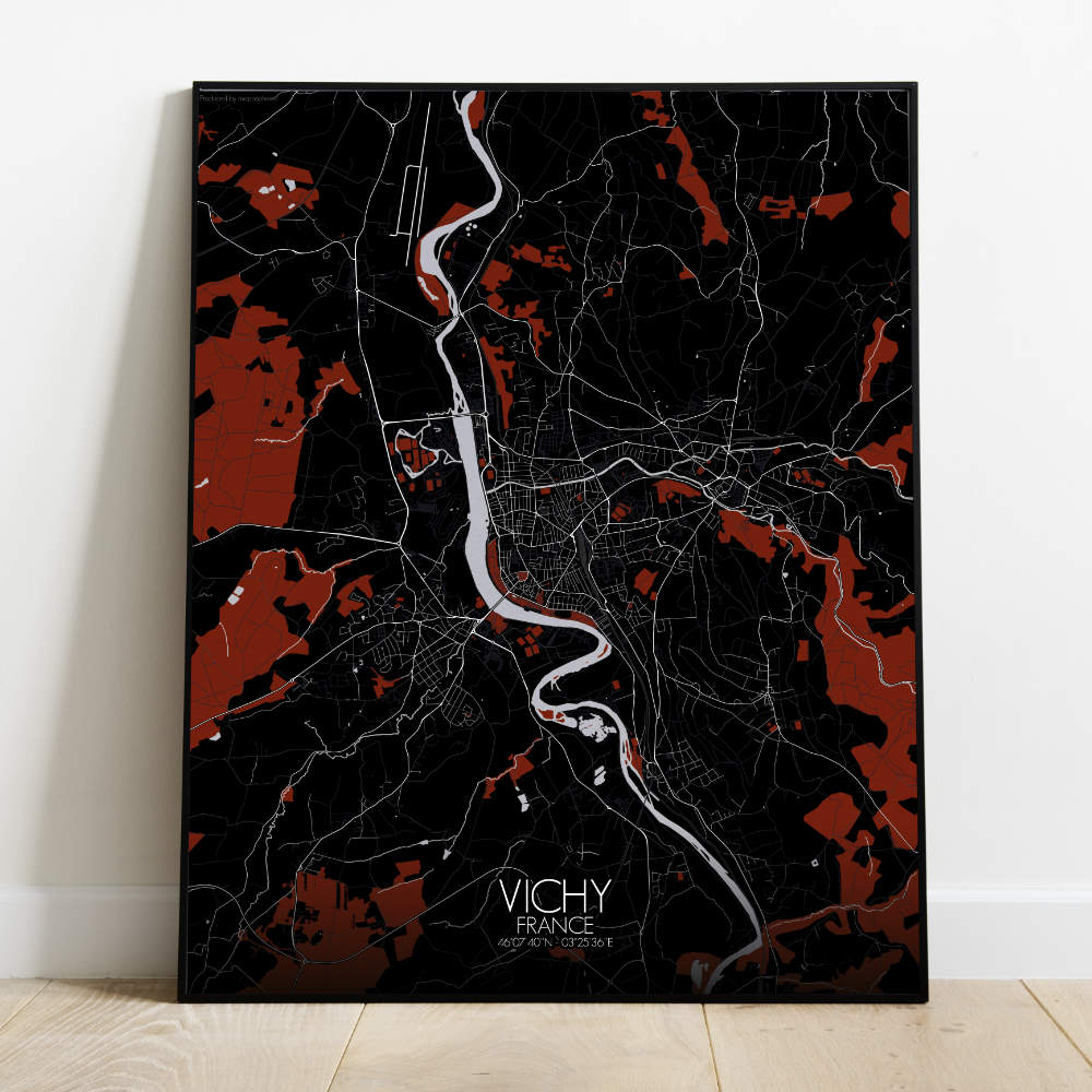 Mapospheres Vichy Red dark full page design poster city map