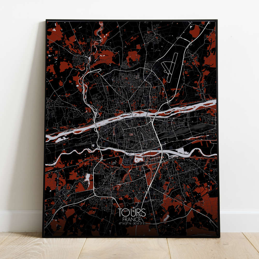 Mapospheres Tours Red dark full page design poster city map