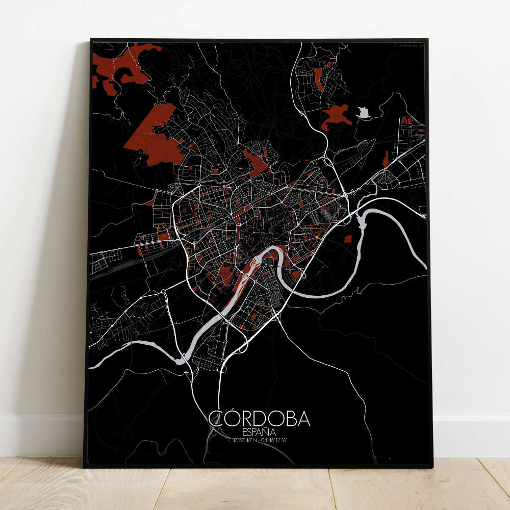 Mapospheres Cordoba Red dark full page design poster  affichecity map
