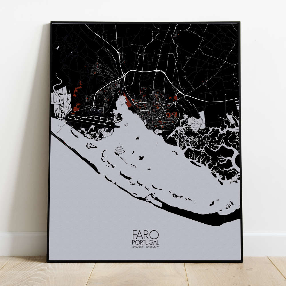 Mapospheres Faro Red dark full page design poster city map