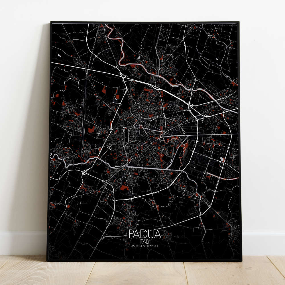 Mapospheres Padua Red dark full page design poster city map