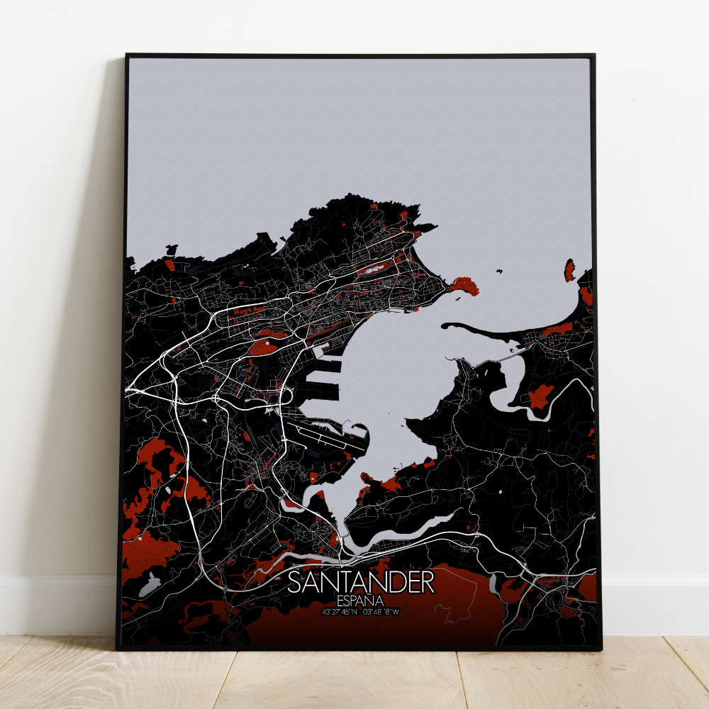 Mapospheres Santander Red dark full page design poster  affichecity map