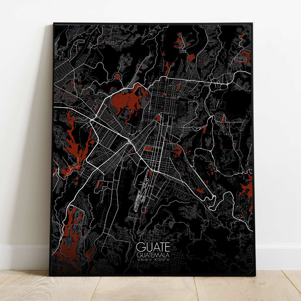 Mapospheres Guatemala Red dark full page design poster city map