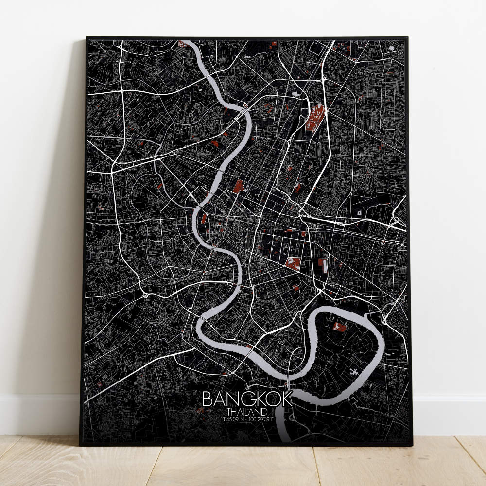 Mapospheres Bangkok Red dark full page design poster city map