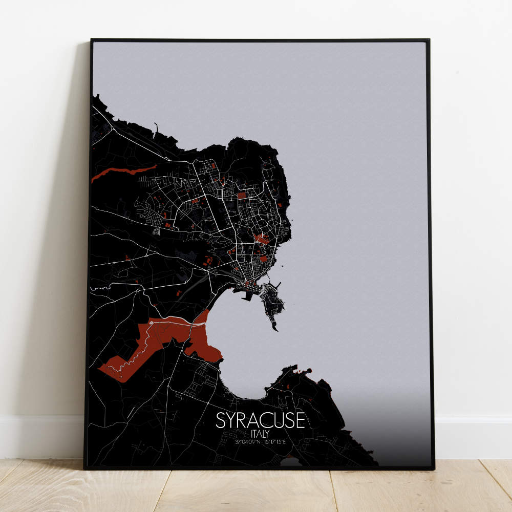 Mapospheres Syracuse Red dark full page design poster  affichecity map