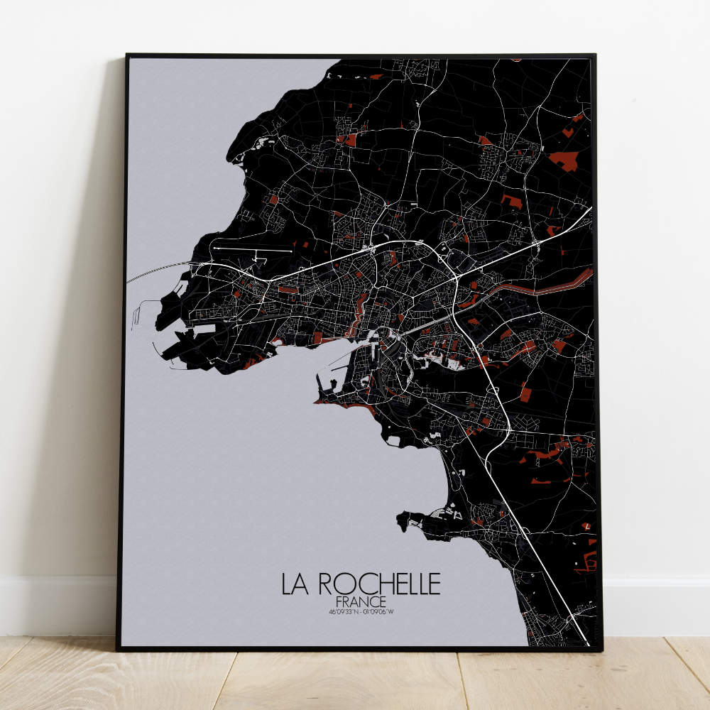 Mapospheres La Rochelle Red dark full page design poster city map