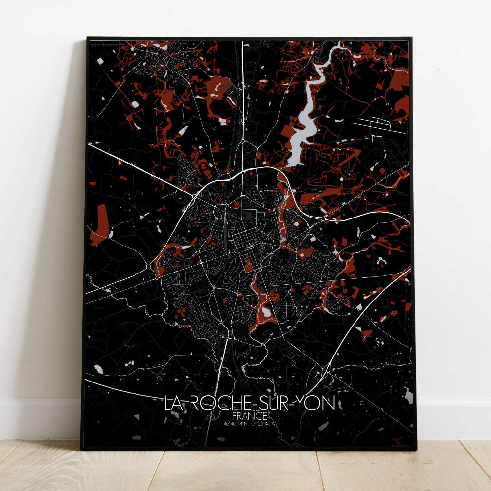 Mapospheres La Roche sur Yon Red dark full page design poster city map