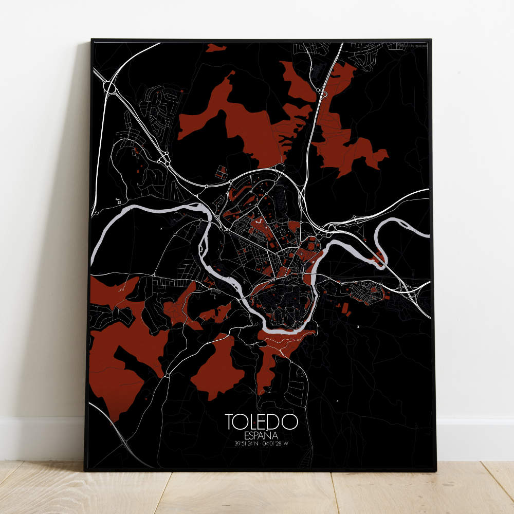 Mapospheres Toledo Red dark full page design poster city map