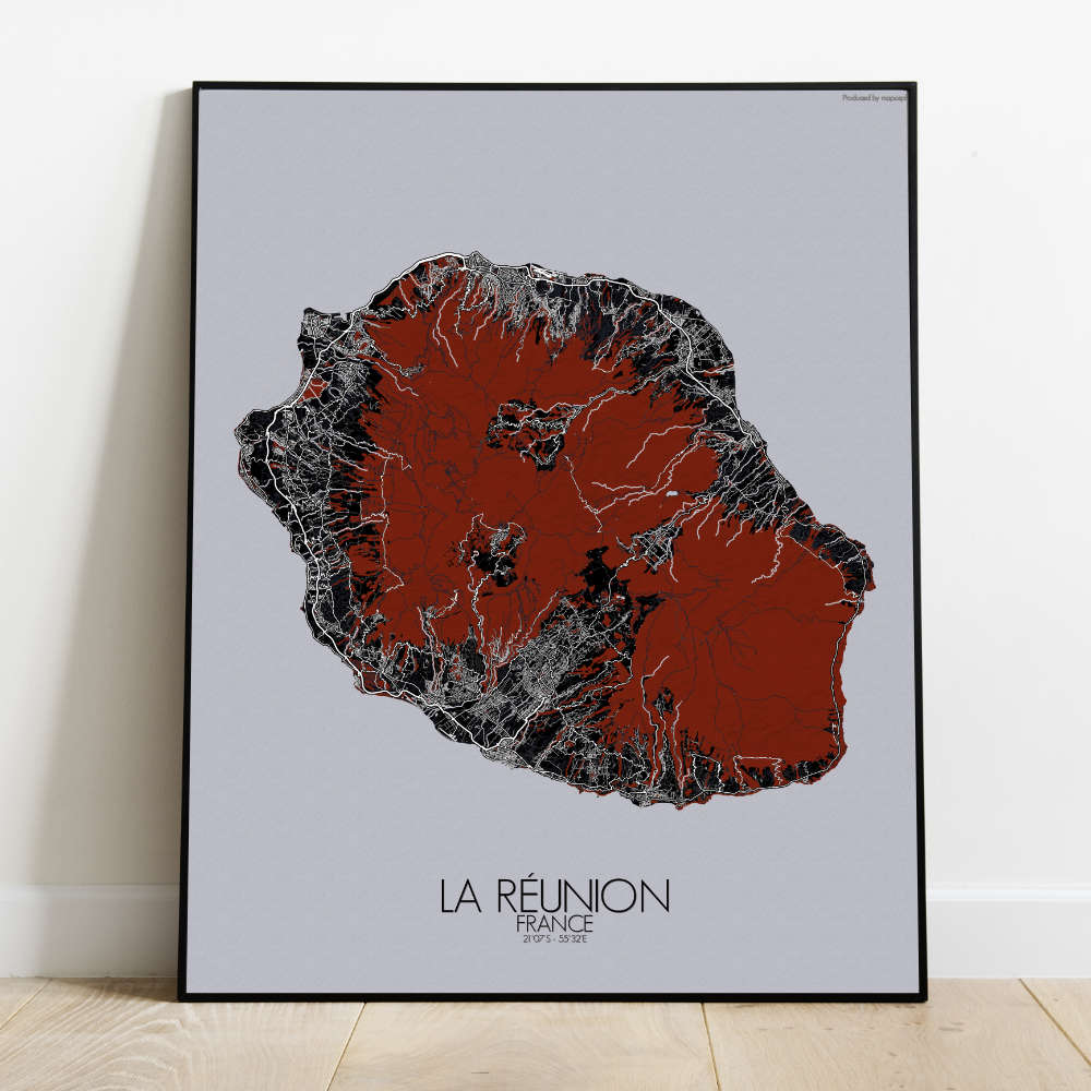 Mapospheres La Reunion Red dark full page design poster city map