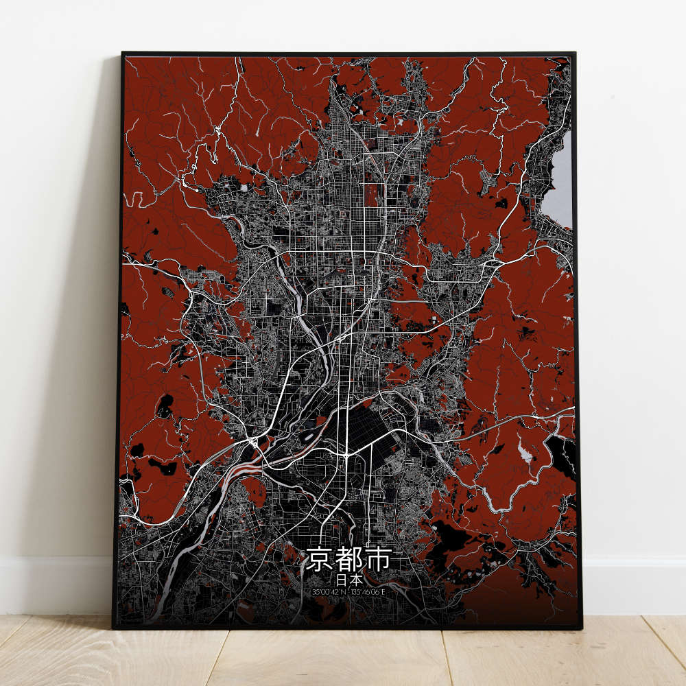 Mapospheres Kyoto Red dark full page design poster city map