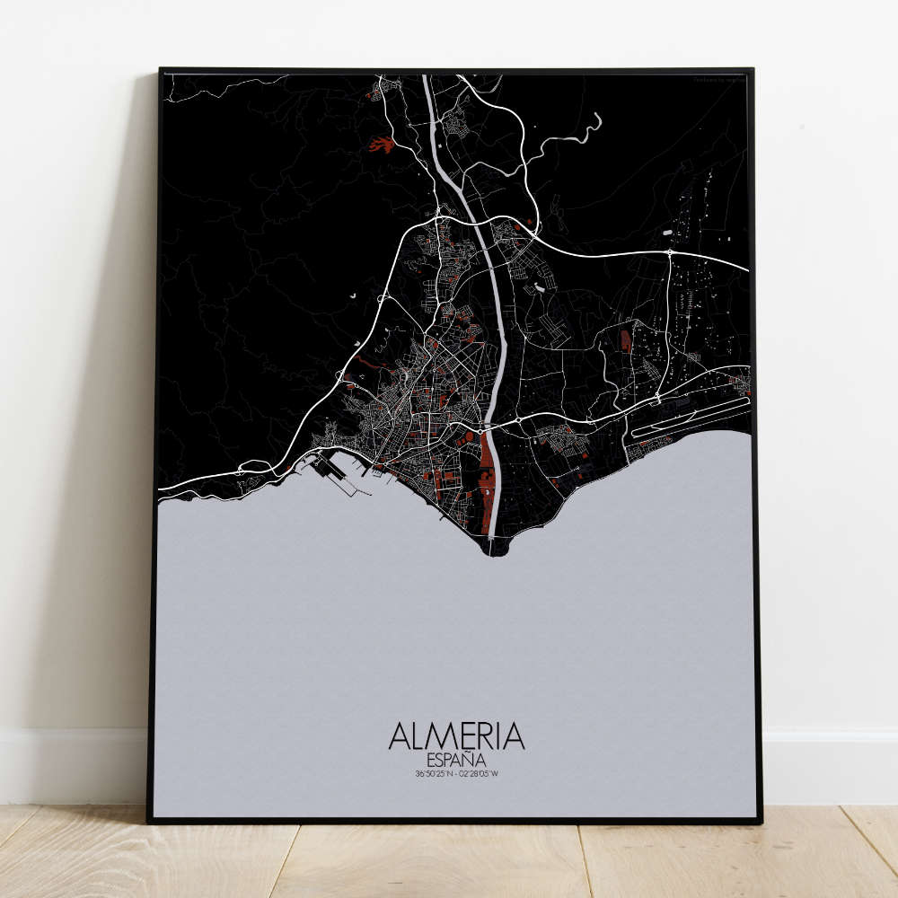 Mapospheres Almeria Red dark full page design poster  affichecity map