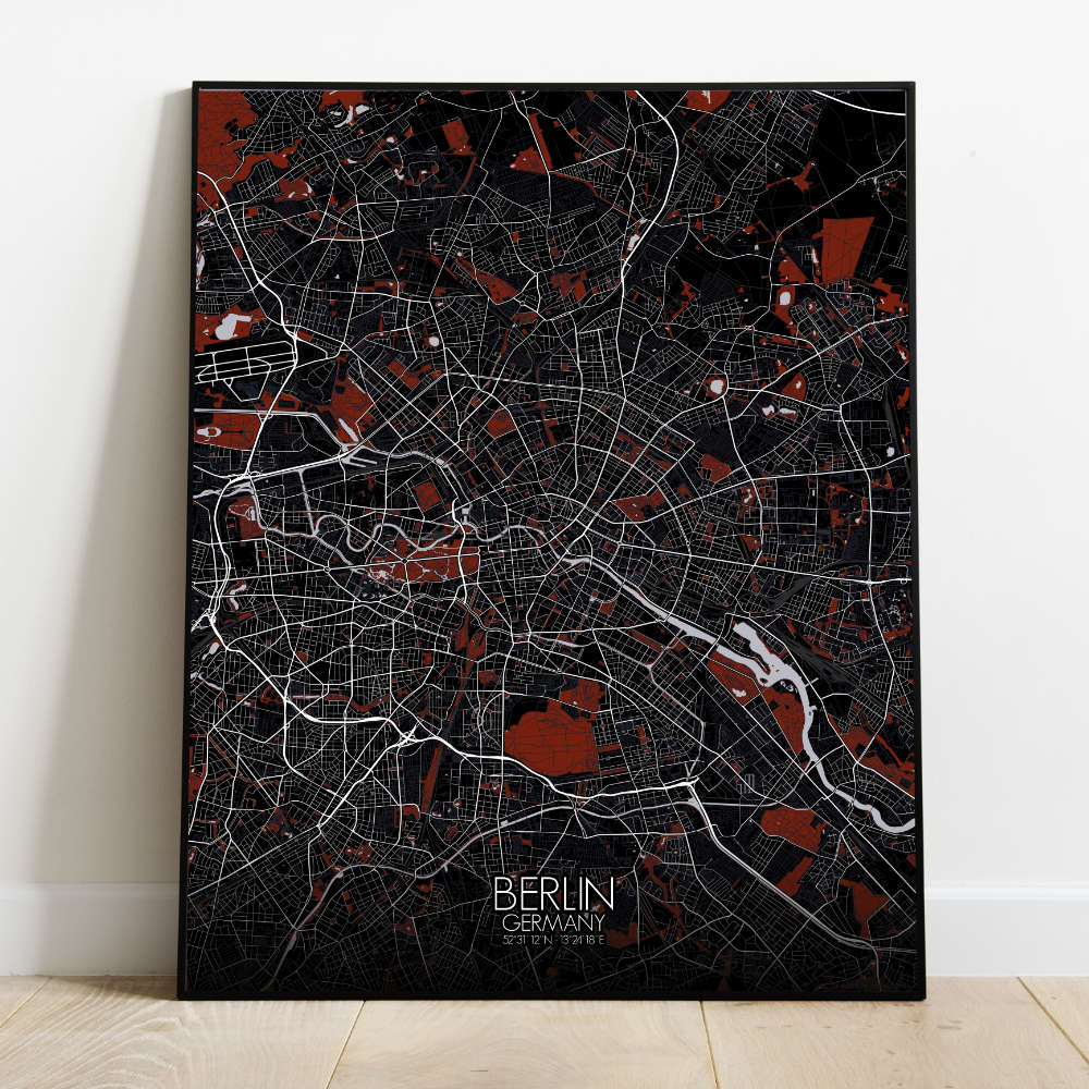 Mapospheres Berlin Red dark full page design poster city map