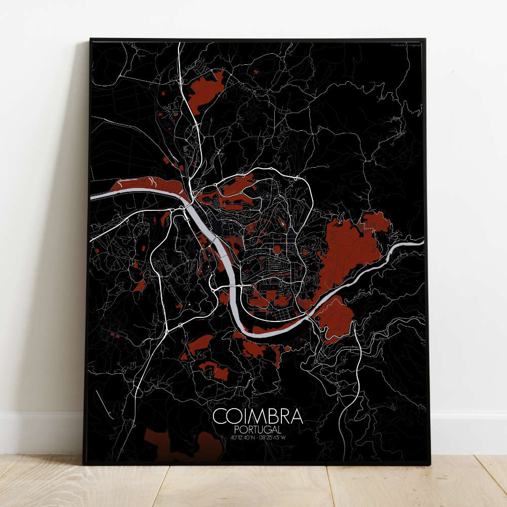 Mapospheres Coimbra Red dark full page design poster city map