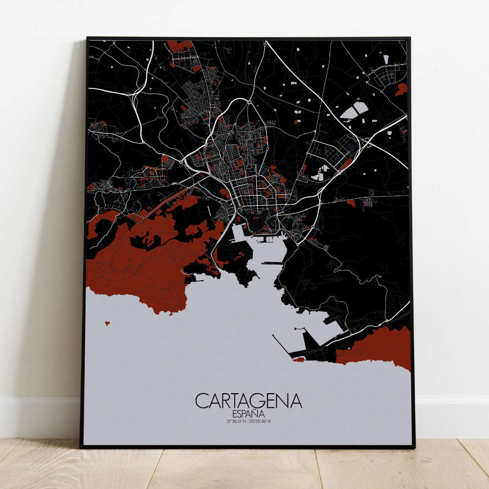 Mapospheres Cartagena Red dark full page design poster  affichecity map