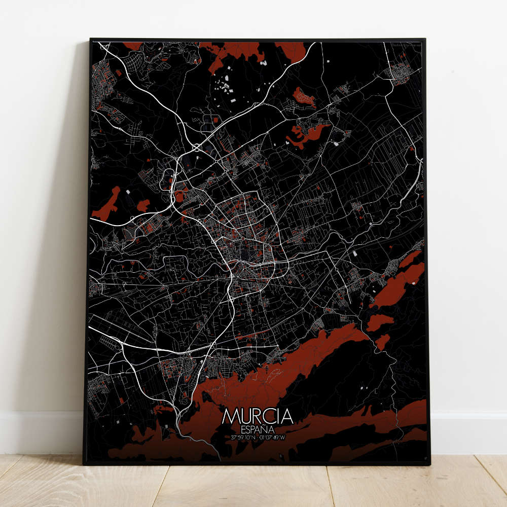 Mapospheres Murcia Red dark full page design poster  affichecity map