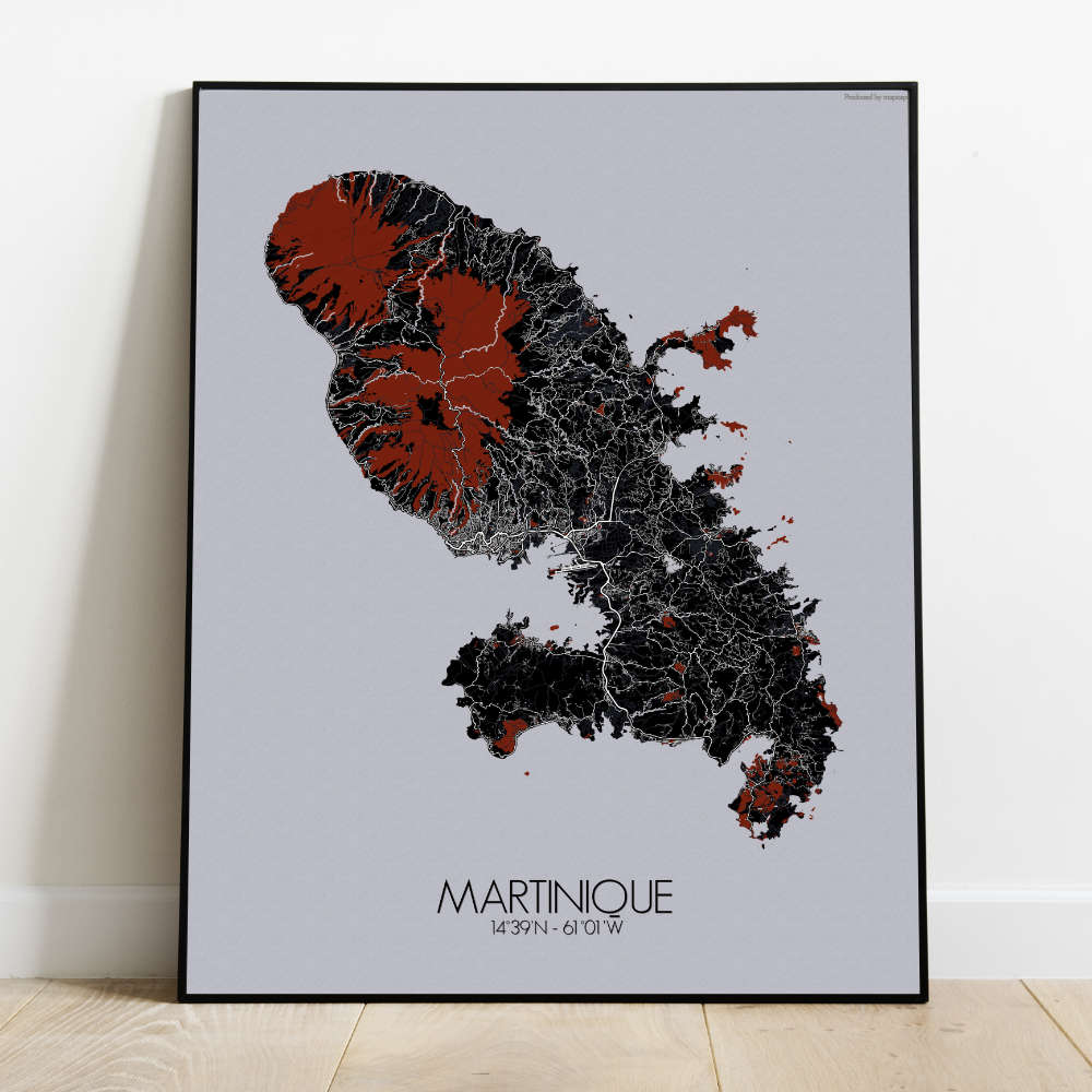 Mapospheres Martinique Red dark full page design poster city map