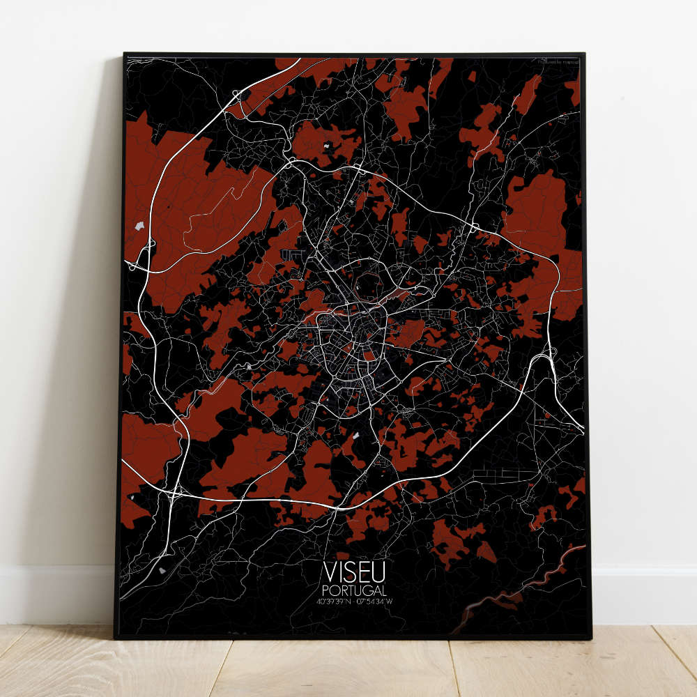 Mapospheres Viseu Red dark full page design poster city map