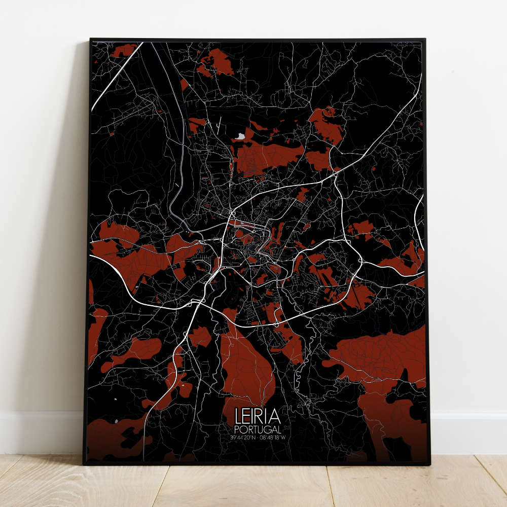 Mapospheres Leiria Red dark full page design poster city map