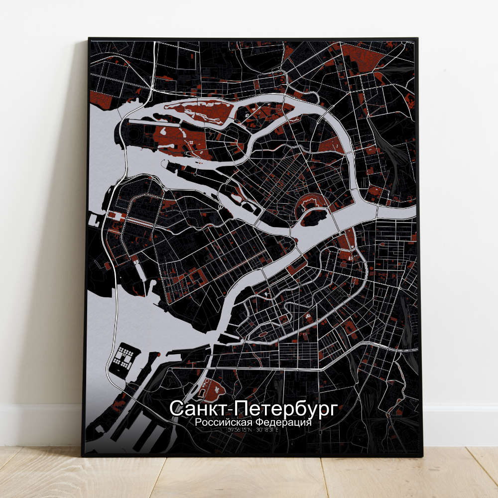 Mapospheres Saint Petersburg Red dark full page design poster city map