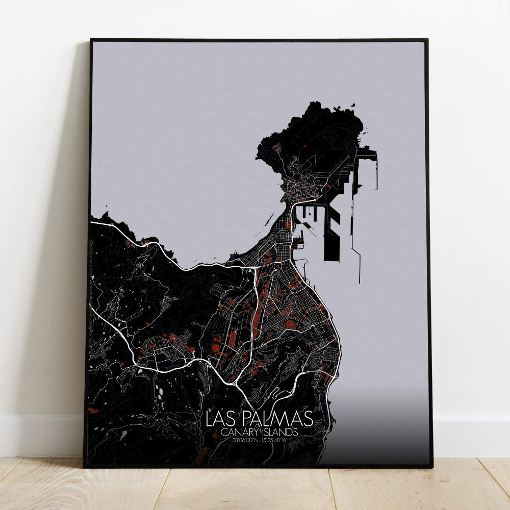 Mapospheres Las Palmas Red dark full page design poster  affichecity map
