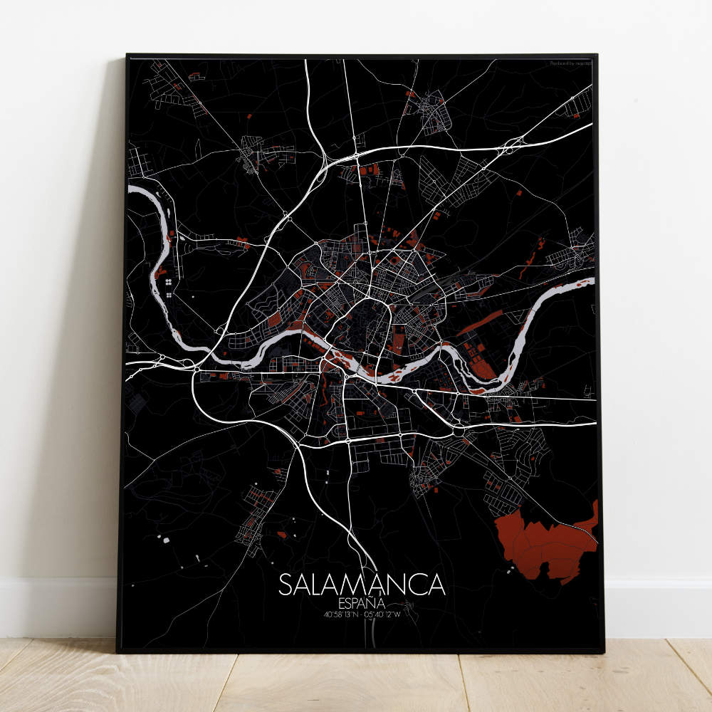 Mapospheres Salamanca Red dark full page design poster city map