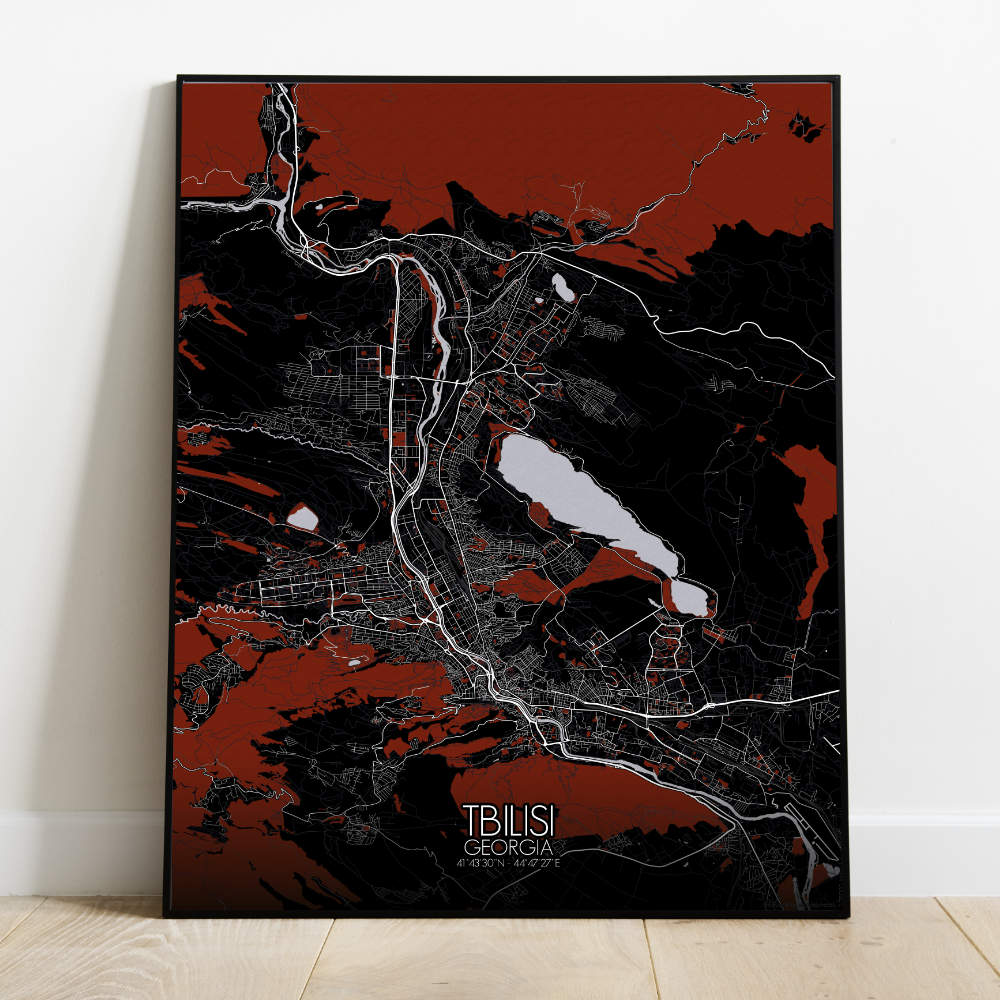 Mapospheres Tbilisi Red dark full page design poster  affichecity map