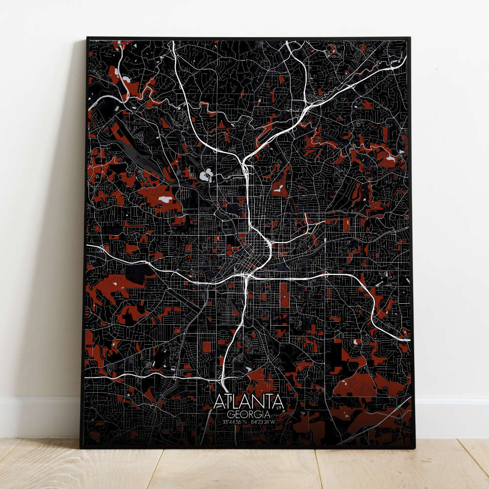 Mapospheres Atlanta Georgia Red dark full page design poster city map