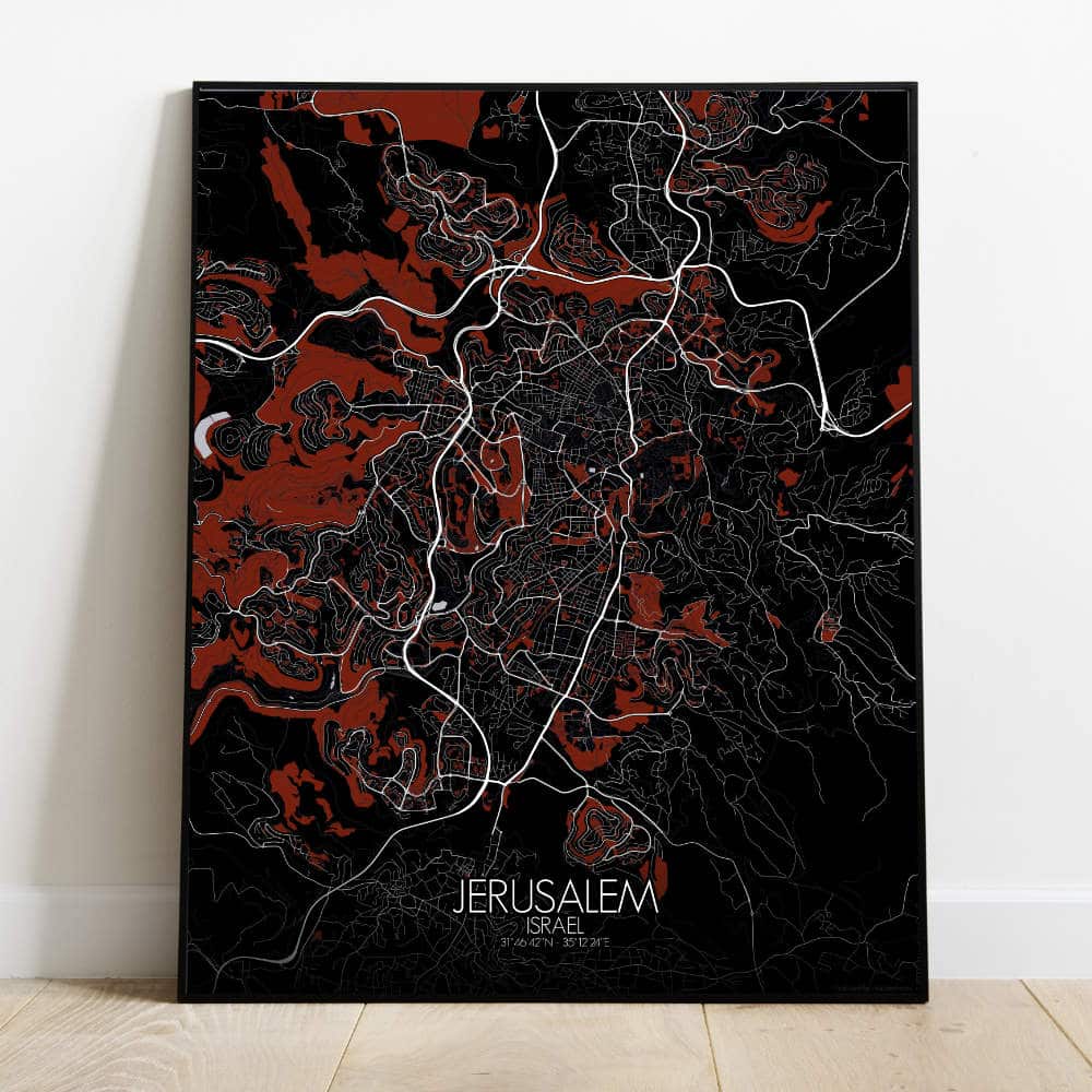 Mapospheres Jerusalem Red dark full page design poster city map