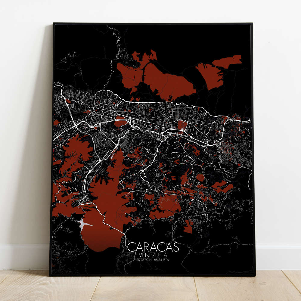 Mapospheres Caracas Red dark full page design poster city map