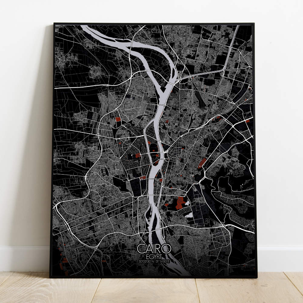 Mapospheres Cairo Red dark full page design poster city map