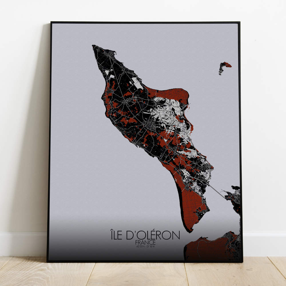 Mapospheres oleron Red dark full page design poster city map