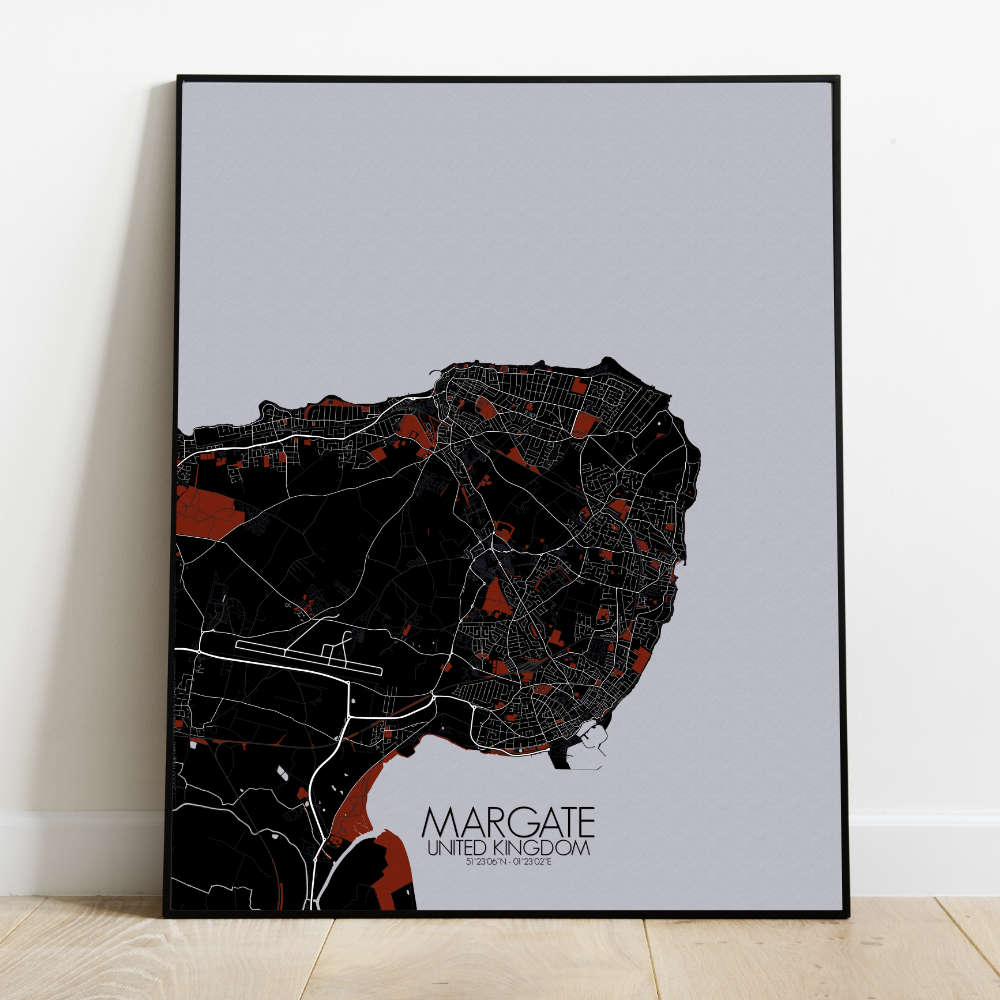 Mapospheres Margate Red dark full page design poster  affichecity map