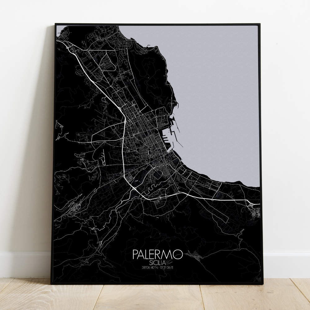 Mapospheres Palermo Red dark full page design poster city map