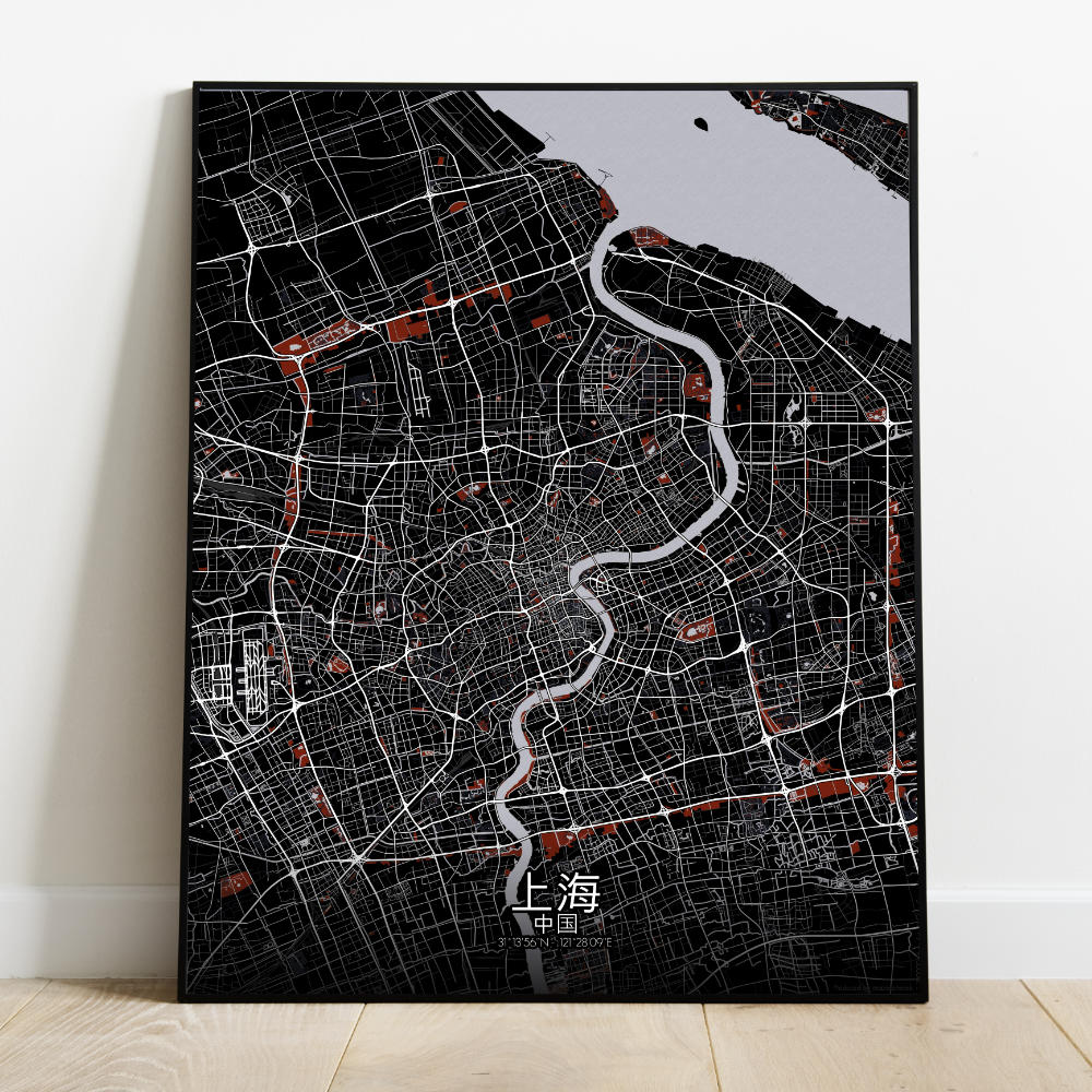 Mapospheres Shanghai Red dark full page design poster city map
