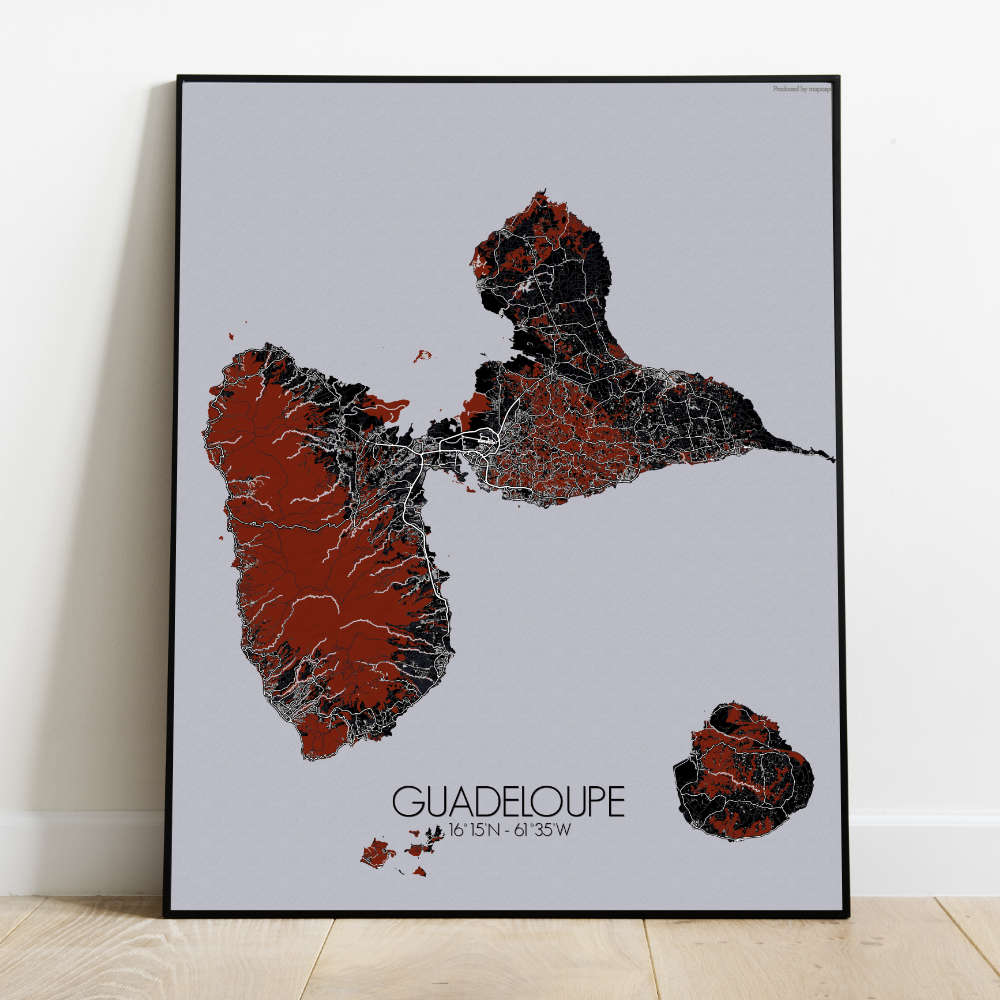 Mapospheres Guadeloupe Red dark full page design poster city map