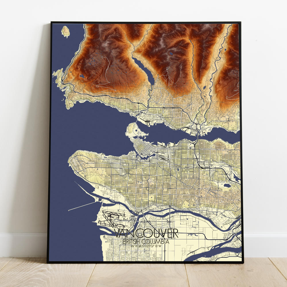 Mapospheres Vancouver full page design poster elevation map