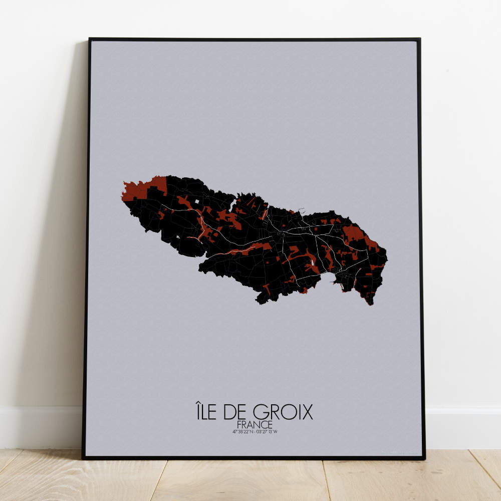 Mapospheres Groix Red dark full page design poster city map