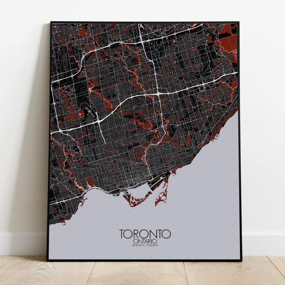 Mapospheres Toronto Red dark full page design poster city map