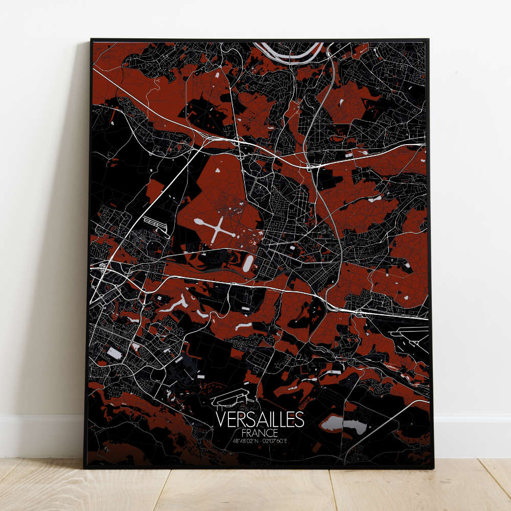 Mapospheres Versailles Red dark full page design poster city map