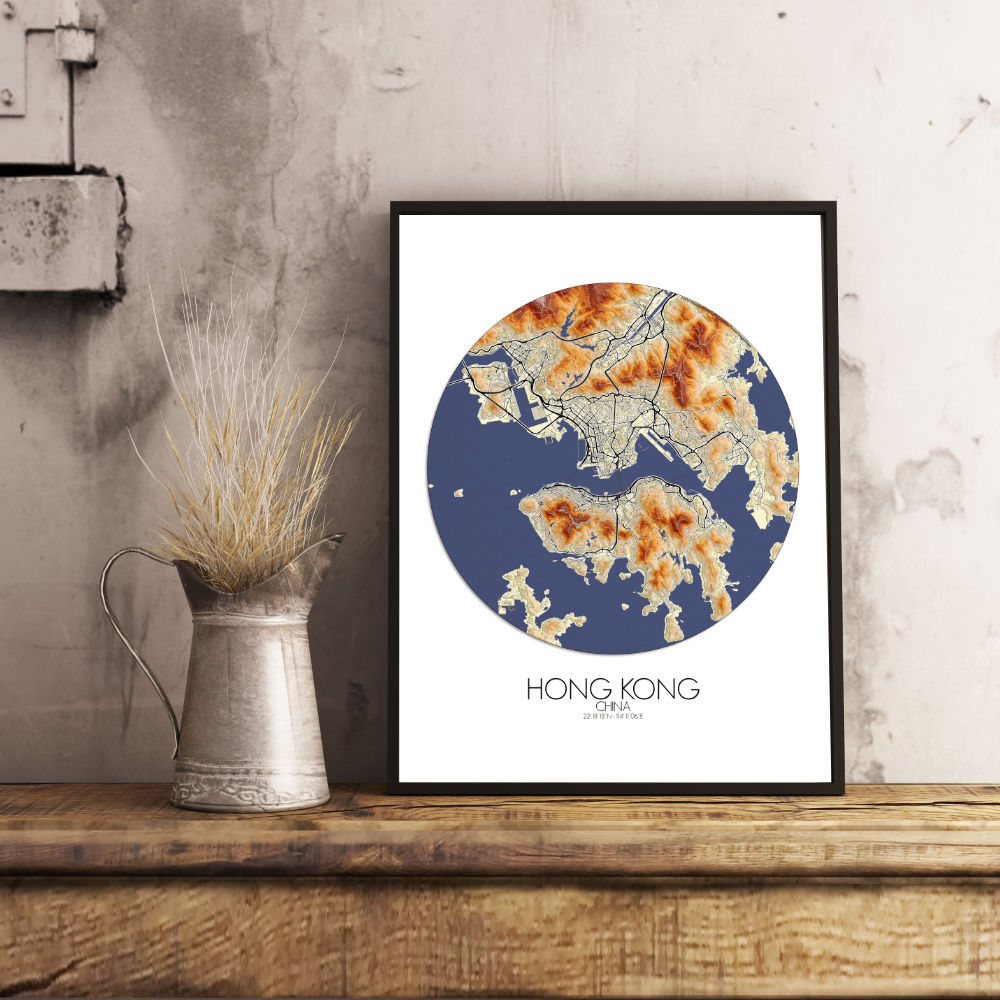 Mapospheres Hong Kong Elevation map round shape design poster city map