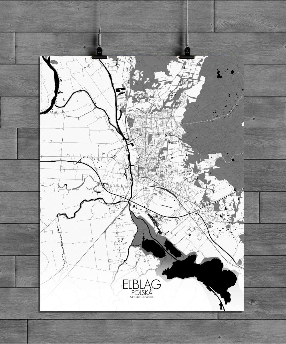 Mapospheres Elblag Black and White full page design poster city map
