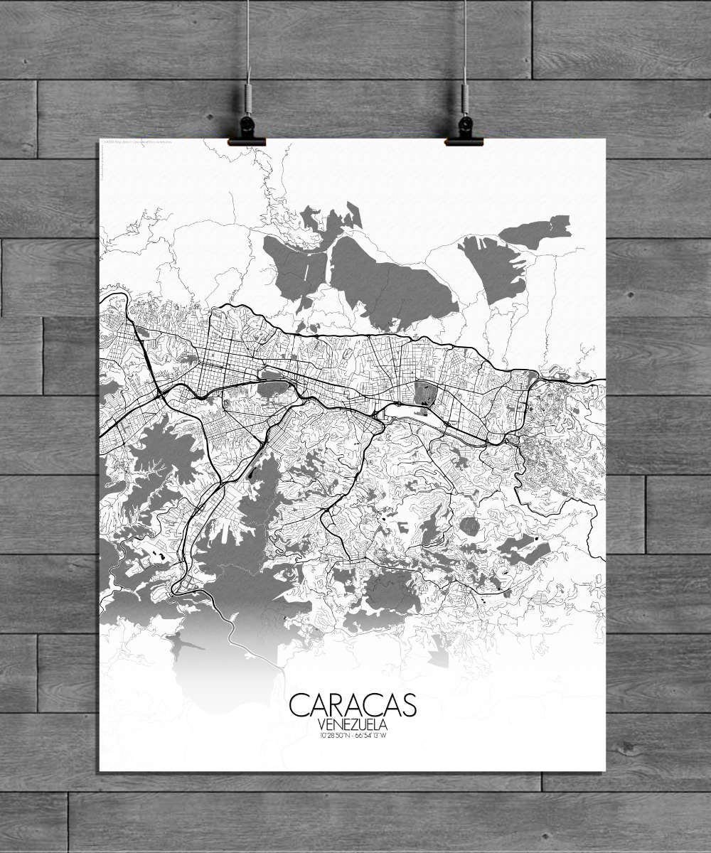 Mapospheres Caracas Black and White full page design poster city map