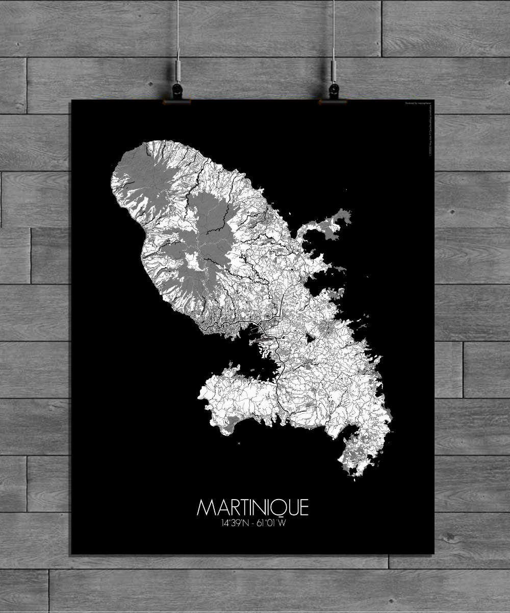 Mapospheres Martinique Black and White full page design poster city map