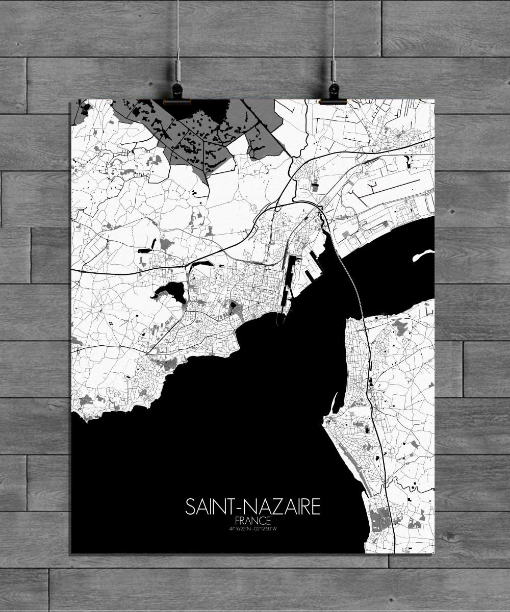 Mapospheres Saint Nazaire Black and White full page design poster city map