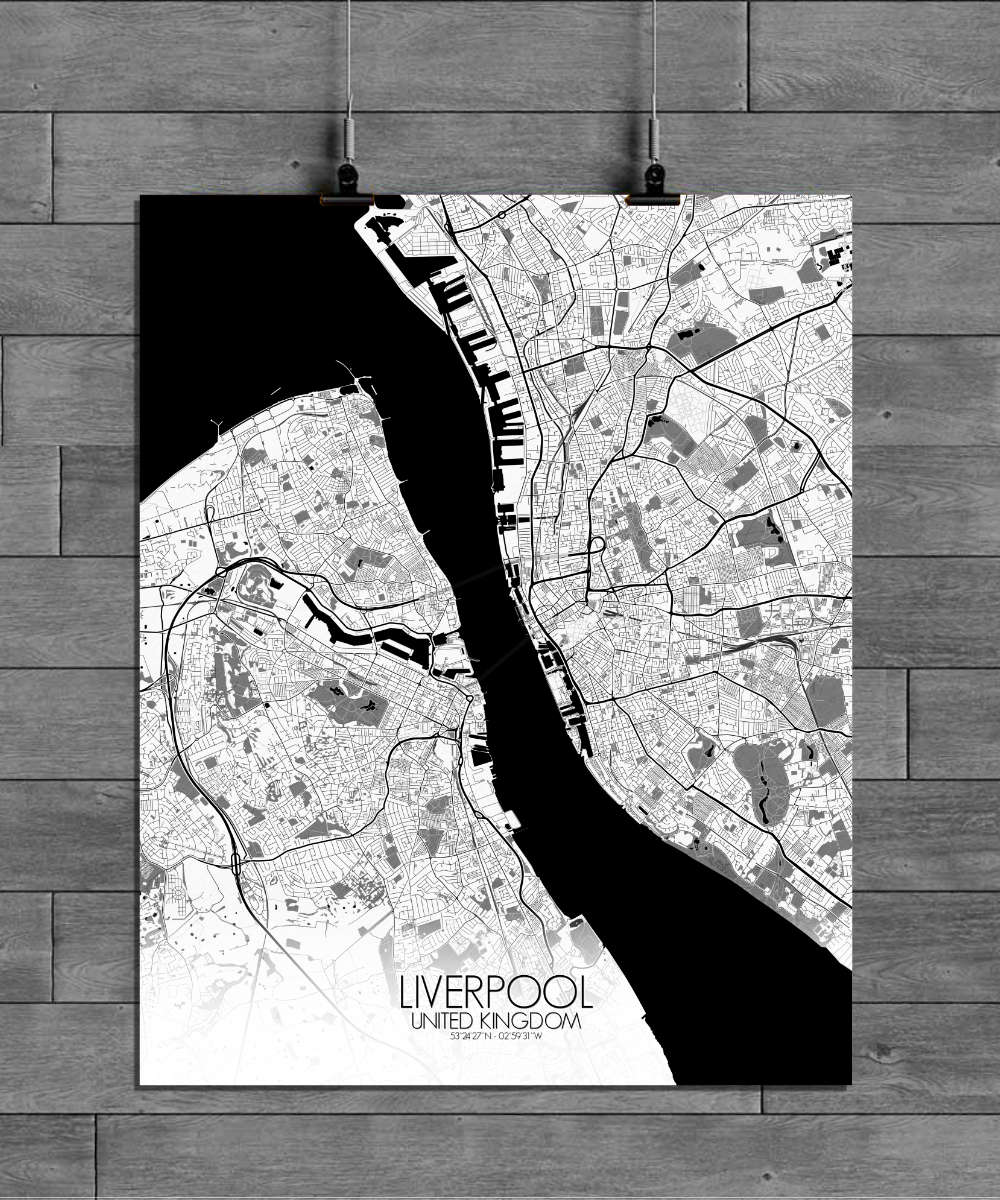 Mapospheres Liverpool Black and White full page design poster city map