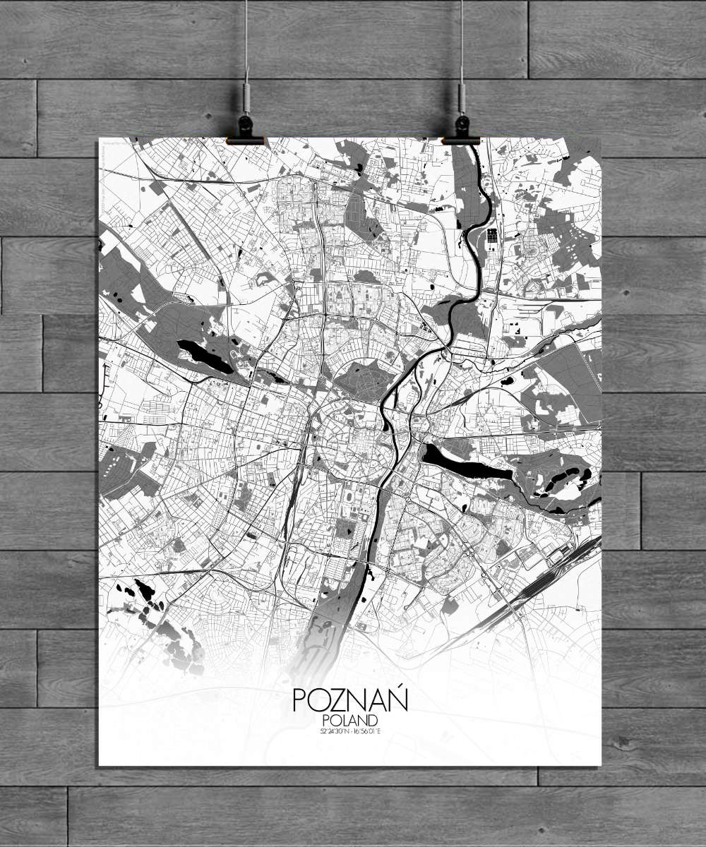 Mapospheres Poznan Black and White full page design poster city map