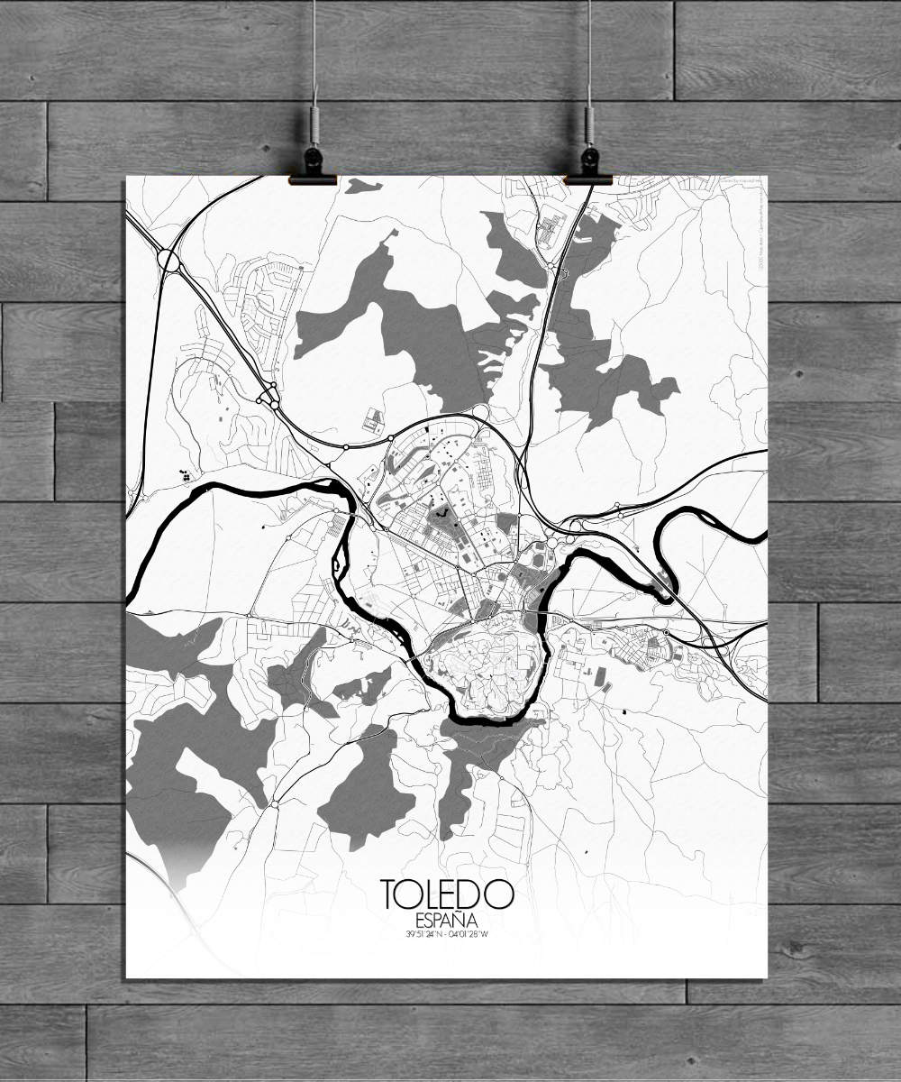 Mapospheres Toledo Black and White full page design poster city map