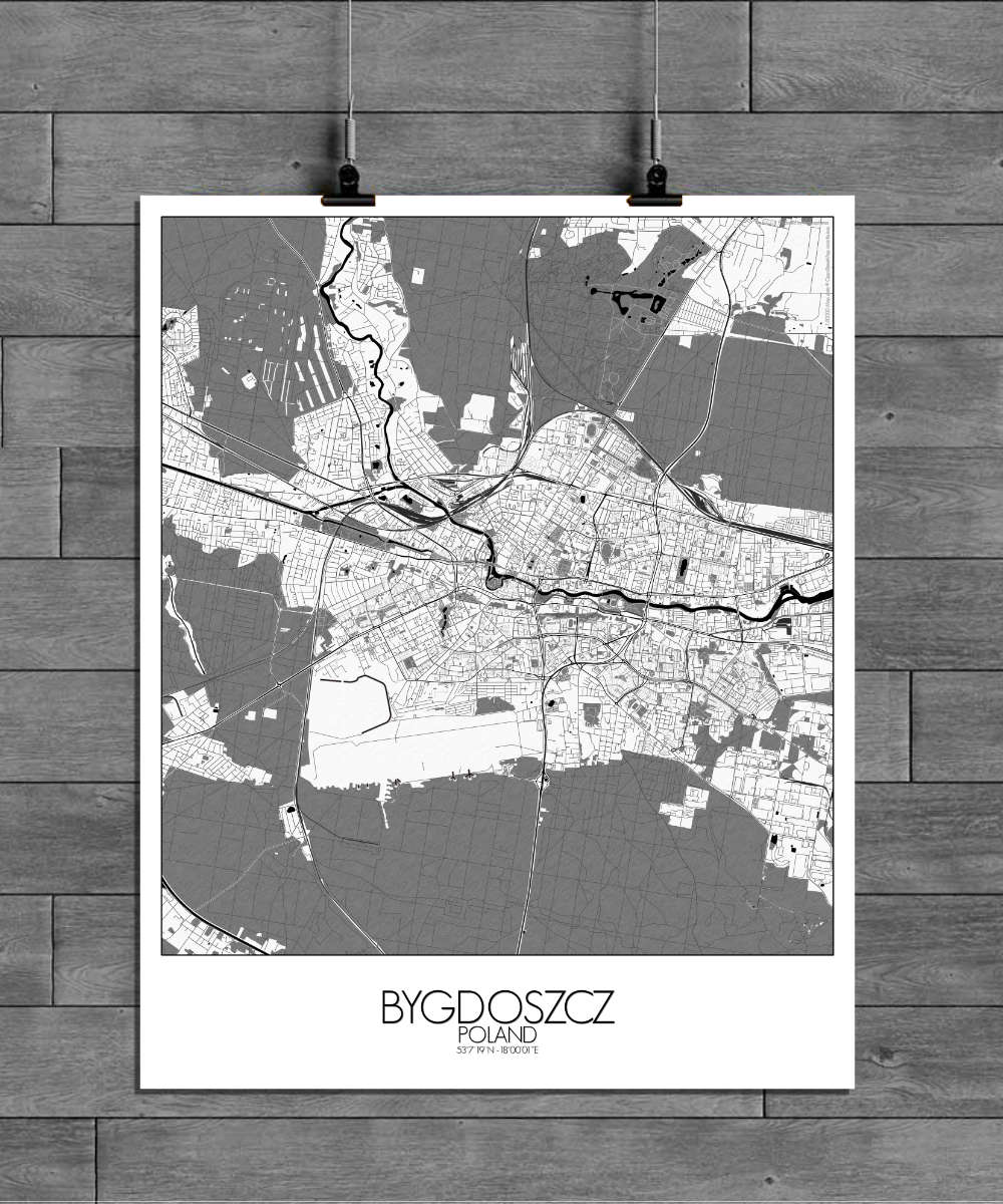 Mapospheres Bygdoszcz Black and White full page design poster city map