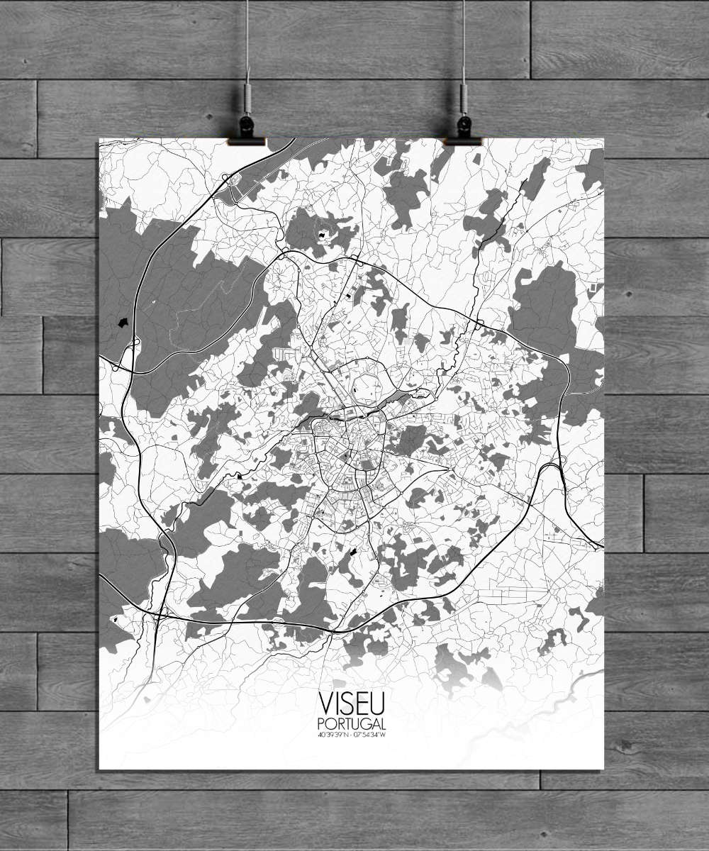 Mapospheres Viseu Black and White full page design poster city map